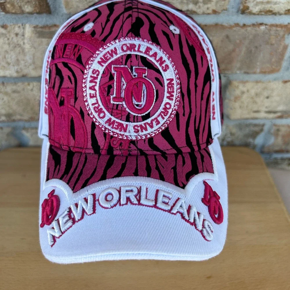 Urban Trendz New Orleans Embroidery Pink‎ Black White Zebra Print Baseball Cap